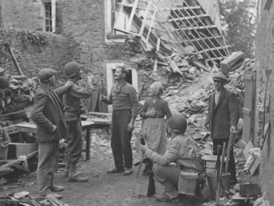 US Soldiers Celebrate with French Civilians St Lo Normandy 1944