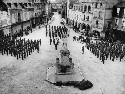 US Troops Parade in City Square of Carentan France Normandy 1944