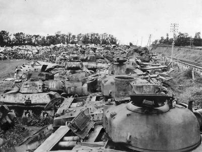 Wreckage of American and German Tanks off D-Days Utah Beach Normandy June 1945