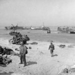Scene on one of the invasion beache during force buildup operations in June 1944