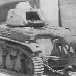 Renault R35 tank equipped with the trench crossing tail