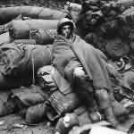 US Soldier on Bedrolls after 1st Night in Battle of the Bulge 1944