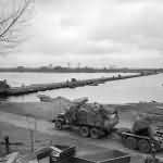 US Trucks and Quad AA Machine Guns of 8th Division Elbe River Germany 1945