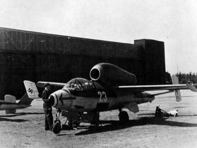 He 162 Volksjäger white 23 W.Nr. 120230 and 120233, Leck 1945