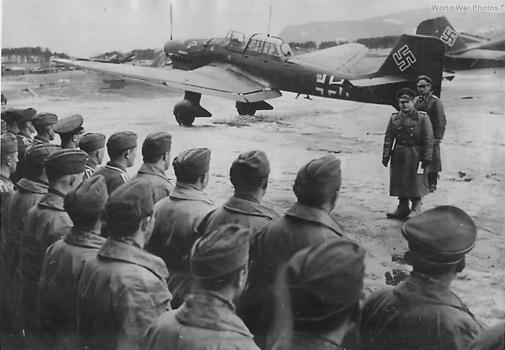 General Milch inspecting pilots of StG 1 in Trondheim 23 April 1940