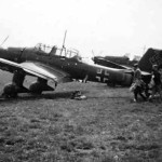 Ju87 B Stuka dive bombers parked landing on an improvised airfield