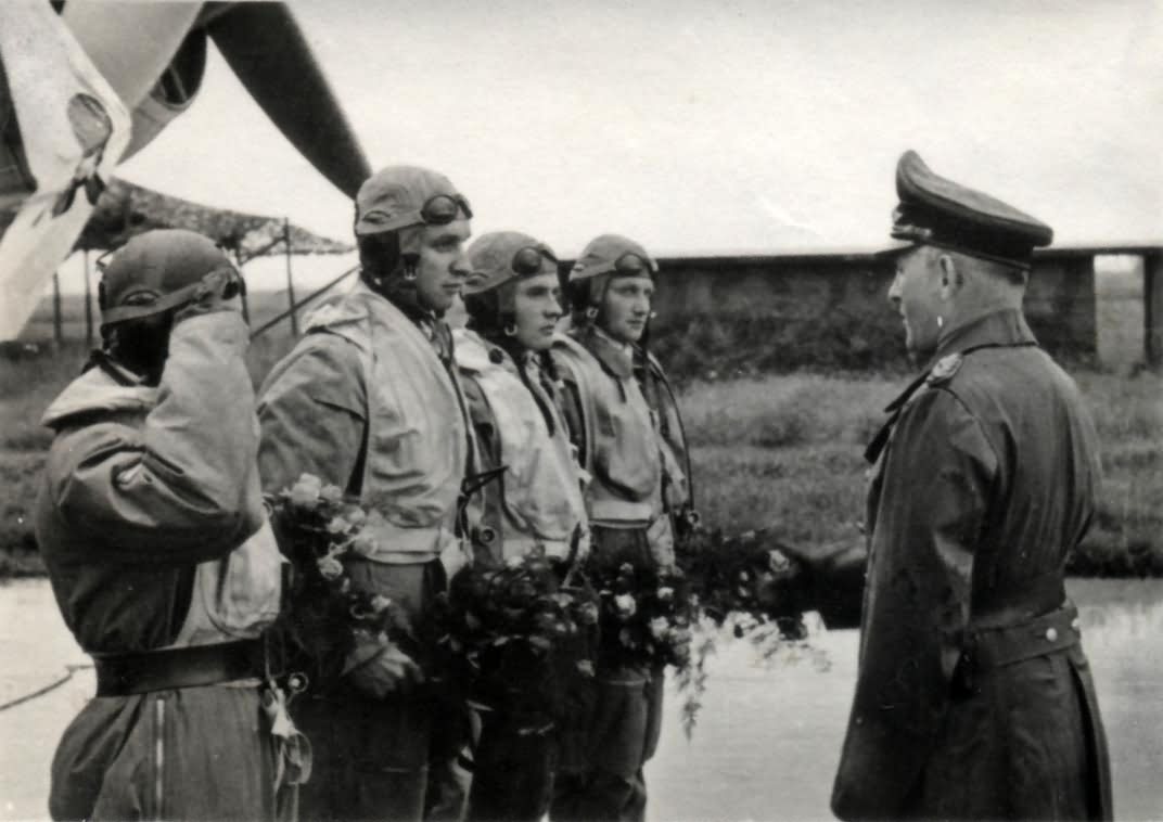 Ju88 crew at Shipol airfield Amsterdam Holland 2000 missions 1943