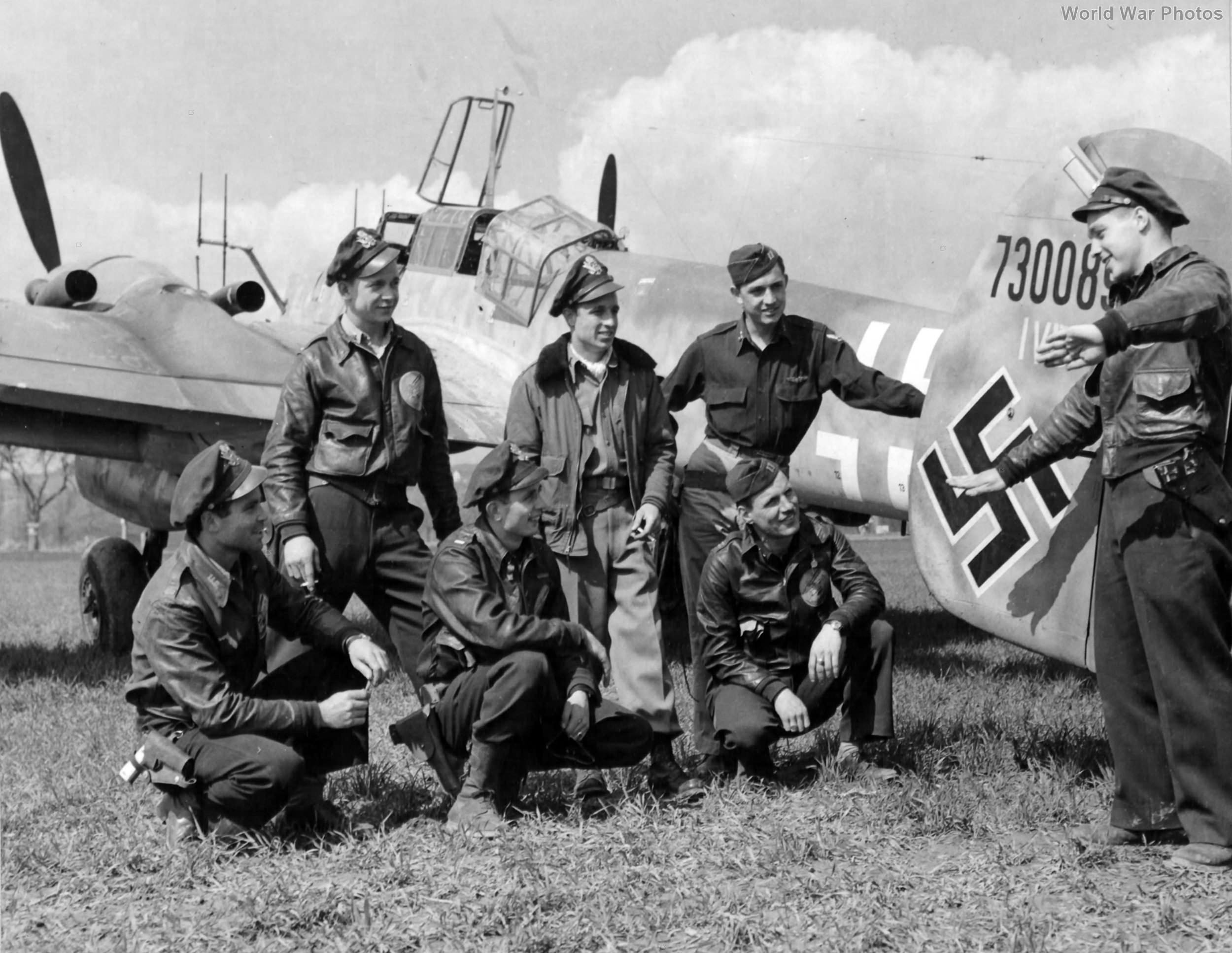 Captured Bf 110G-4 730089 and pilots from 365th FG