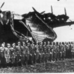 German soldiers stand before boarding a Me 323