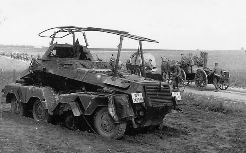 Destroyed SdKfz 232 armoured radio vehicle