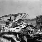 The charred remnants of a German Sd Kfz 231 6-rad panzerspahwagen