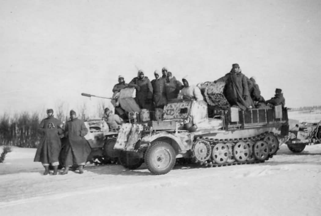 armored Sd.Kfz.10/4 with winter camouflage