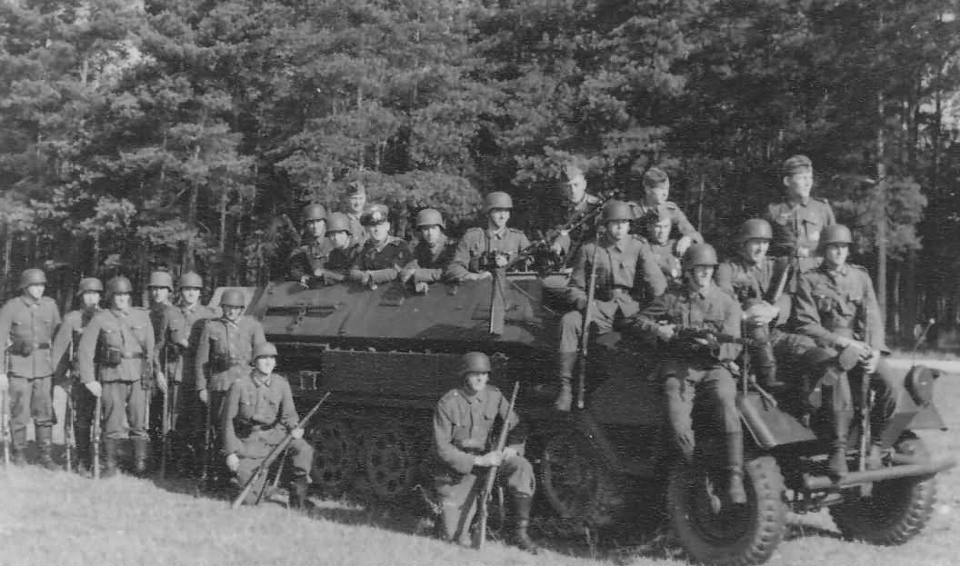 Armored personnel carrier SdKfz 251 Ausf A and soldiers