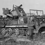 The charred remnants of a German anti aircraft halftrack Sd.Kfz. 6/2
