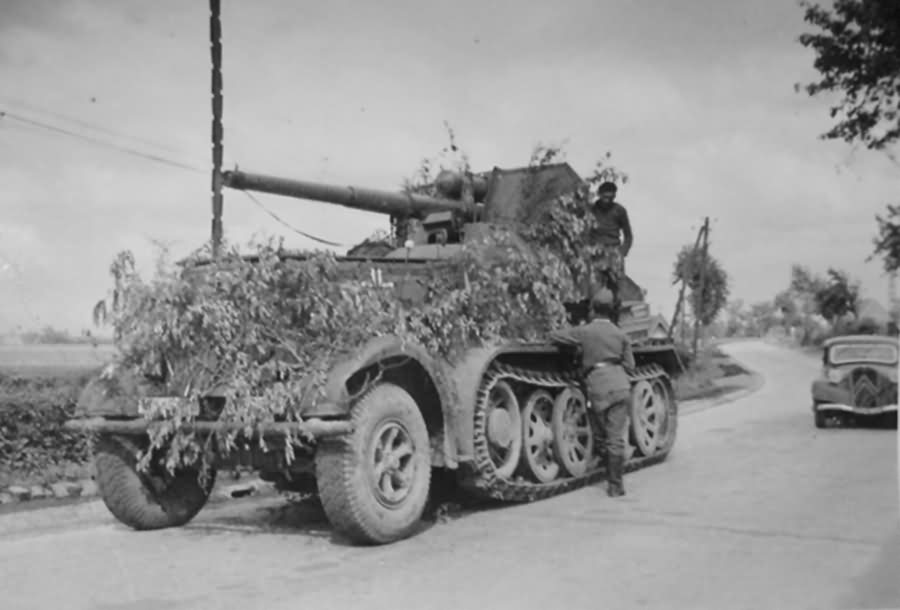 camouflaged SdKfz 8 with 88 mm Flak Halftrack France 1940