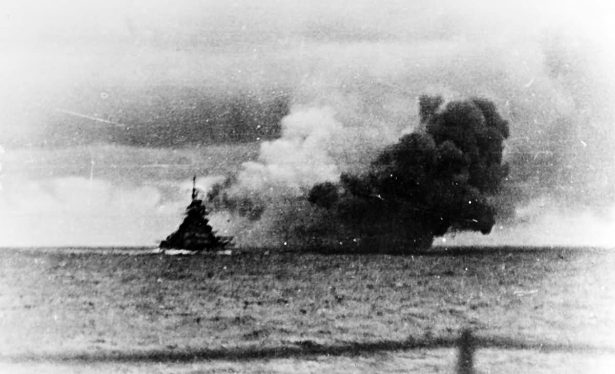 Battleship Bismarck firing on HMS Prince of Wales