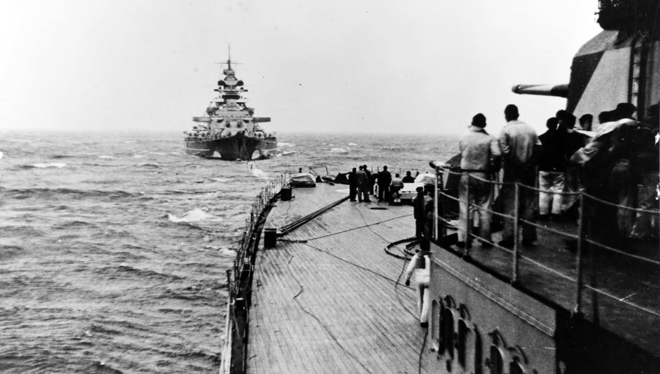 Bismarck seen from the heavy cruiser Prinz Eugen