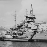 Broadside view of Bismarck battleship