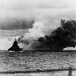 Battleship Bismarck firing on HMS Prince of Wales
