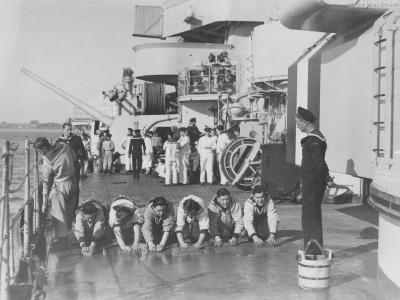 Crew cleaning the deck of the Admiral Graf Spee
