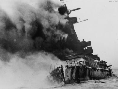 Graf Spee burning in Montevideo December 1939