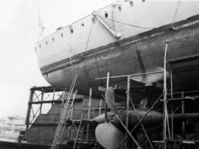 Graf Spee in dock, stern