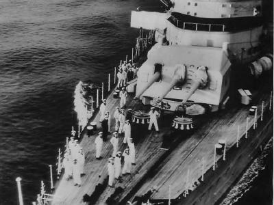 Crew on deck of cruiser Leipzig during maneuvers 1939