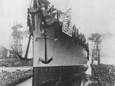 Launch of light cruiser Leipzig at Wilhelmshaven