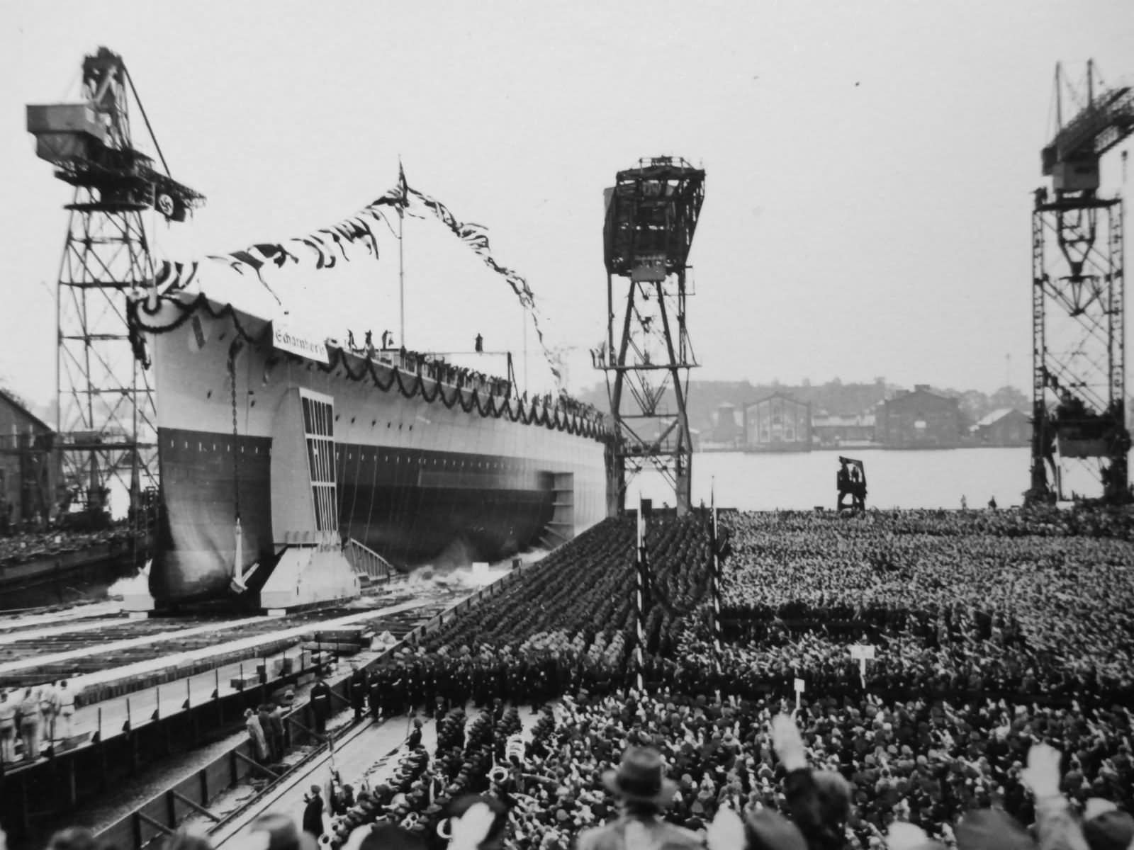 Launch of German Battleship Scharnhorst October 1936