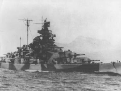 German Battleship Tirpitz with camouflage 1942
