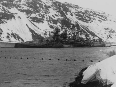 Starboard view of the battleship Tirpitz in Norway 1942