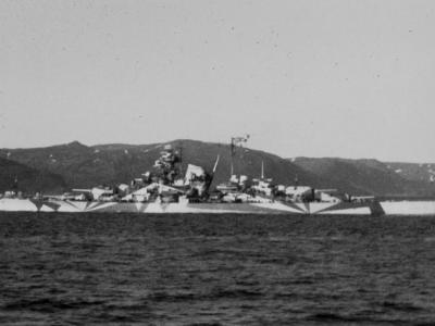Battleship Tirpitz in camouflage. Norway 1943