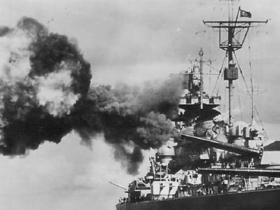 Battleship Tirpitz during firing practice 2