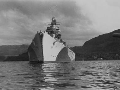 Bow view of battleship Tirpitz, Norway