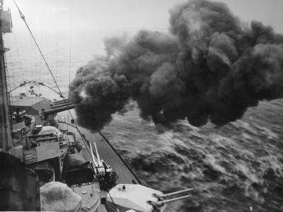 battleship Tirpitz firing