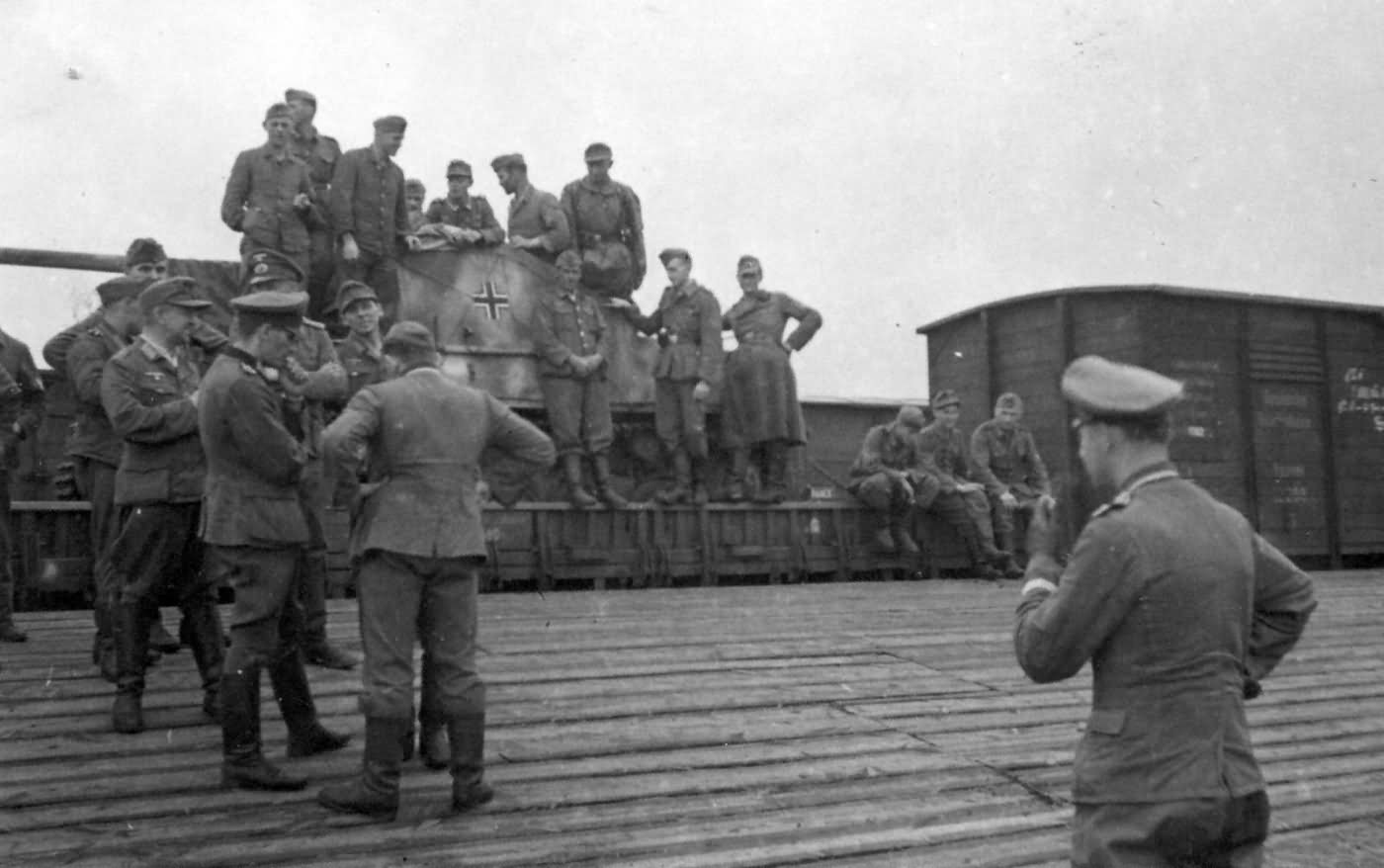 Marder II on flat car