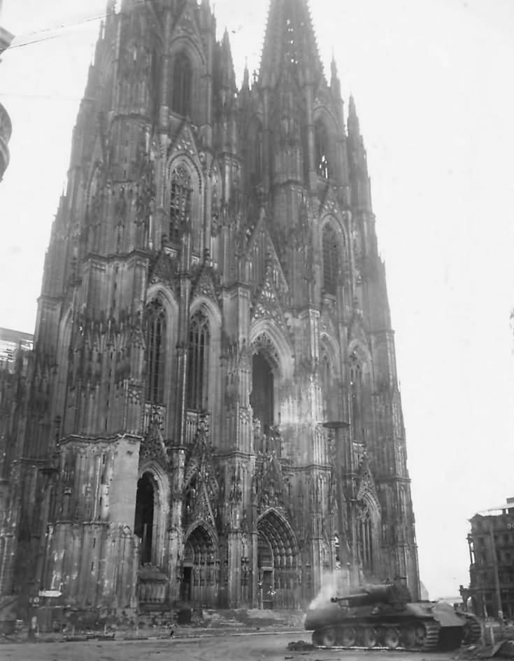 Knocked Out German Panther Tank at Cologne Cathedral 1945