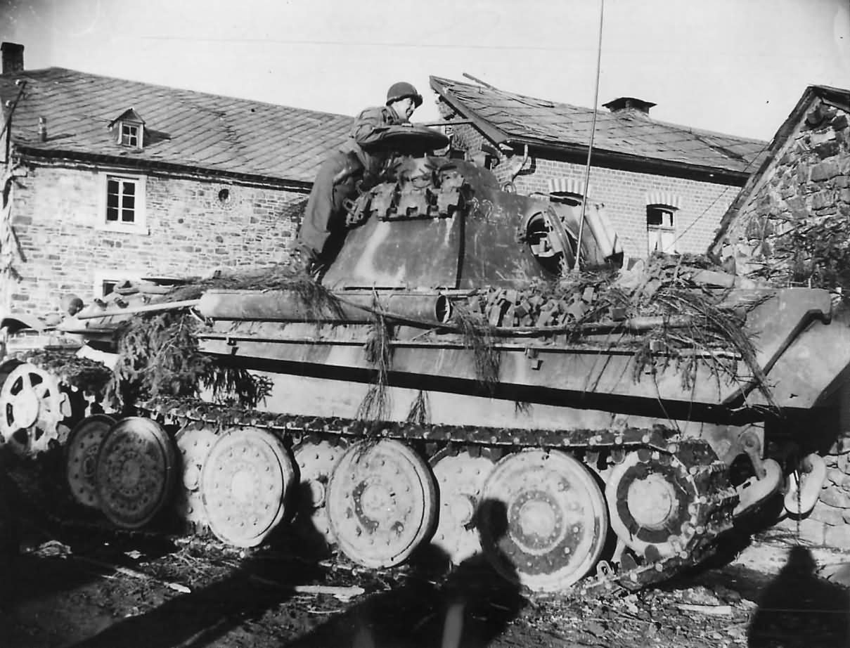 US Soldier and KO Panther Ausf G Tank in La Gleize Belgium 1945