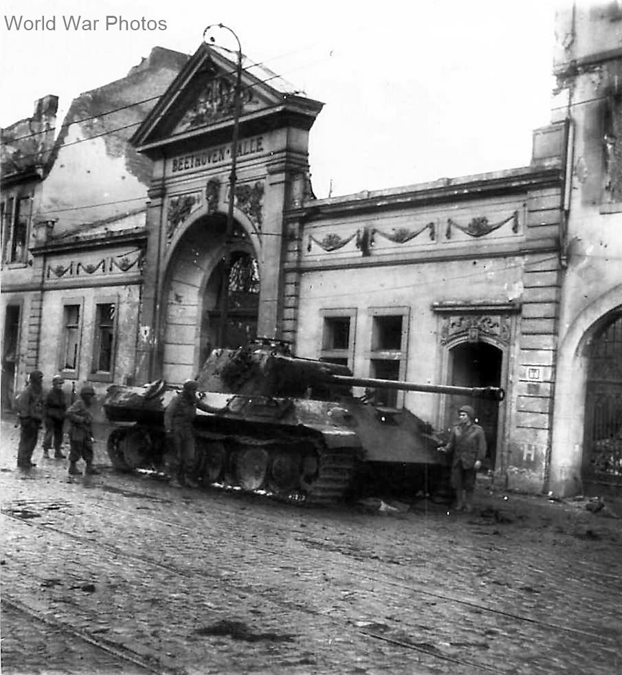 KO’d Panther Ausf A in front of Beethoven Hall in Bonn 1945