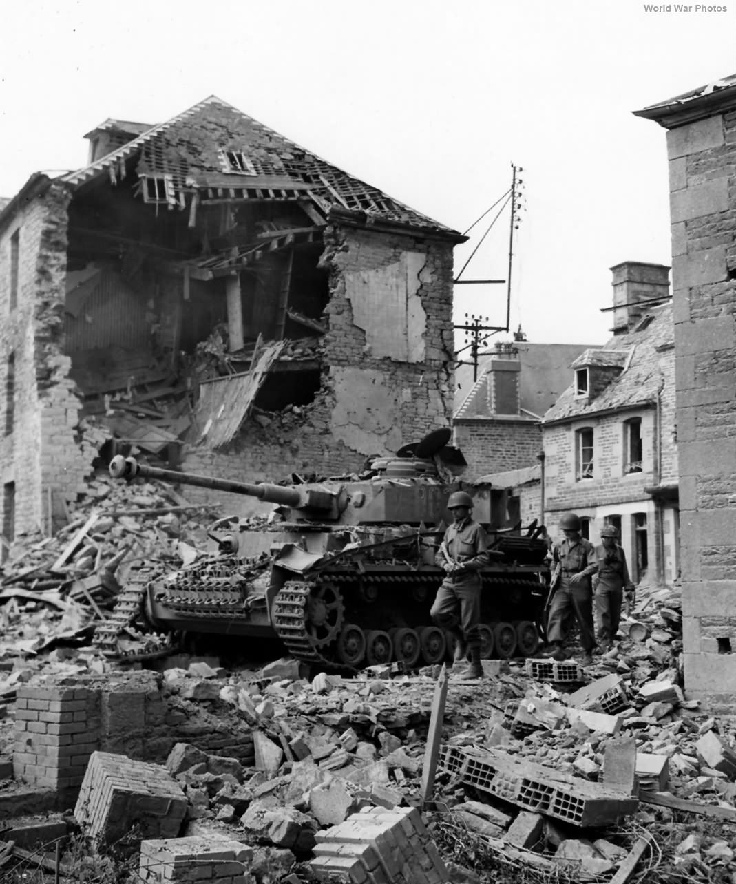 Wrecked Panzer IV in Pontfaroy France on August 3, 1944
