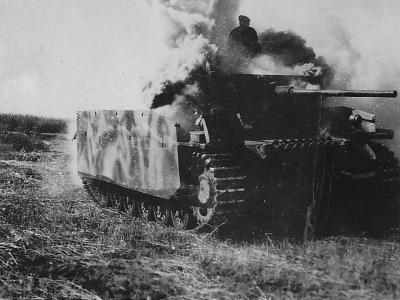 Burning Panzer III ausf M fitted with schurzen
