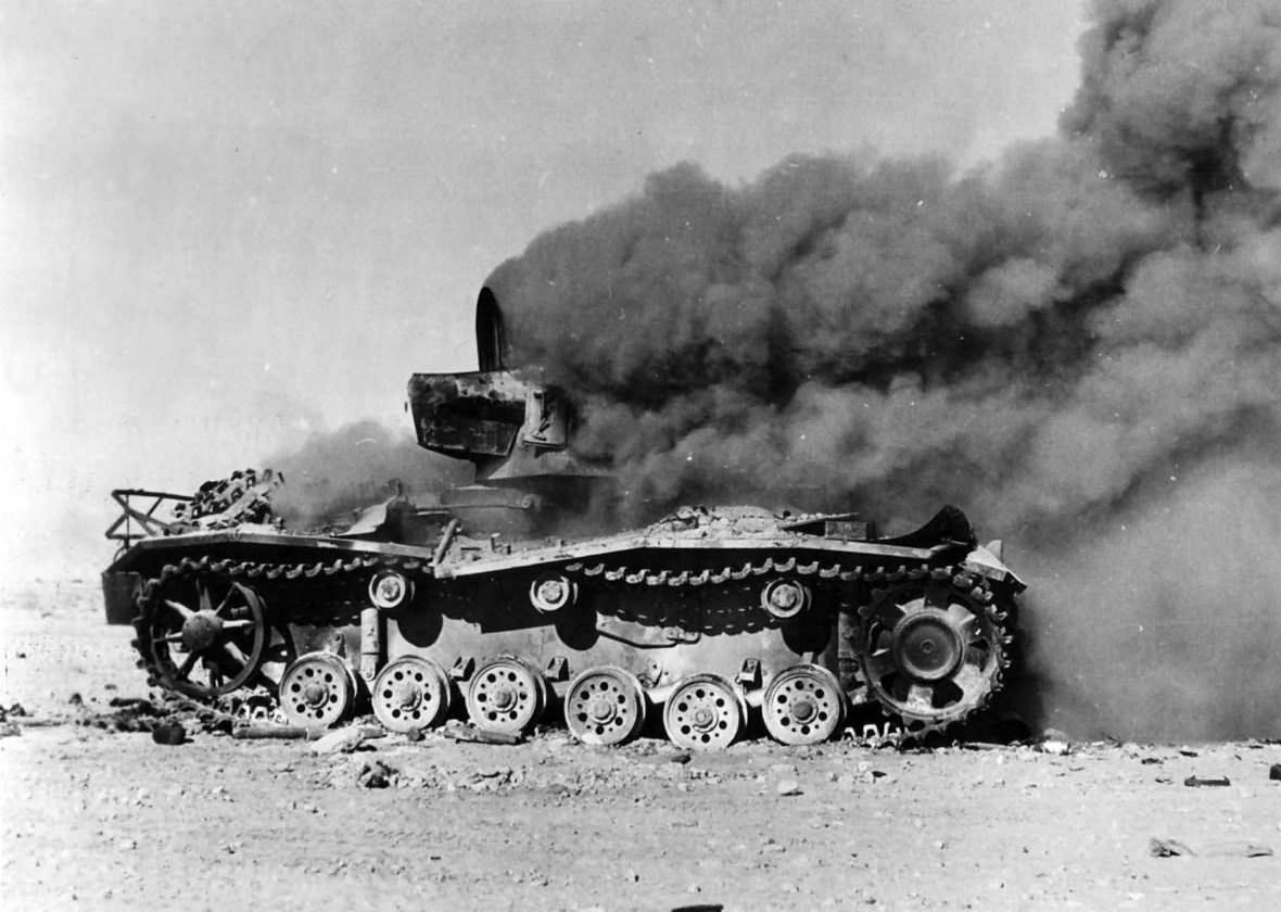 Panzer III Tank Burning in Egyptian Desert