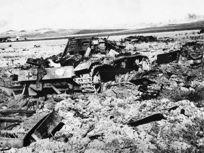 Wreckage of 4 German tanks destroyed at Bou Arada Tunisia 1943