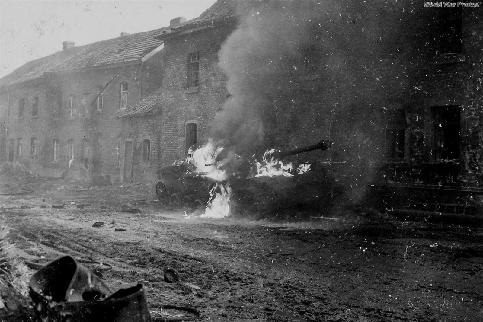 StuG burns after hit by U.S. 30th ID flame thrower 14 December 1944