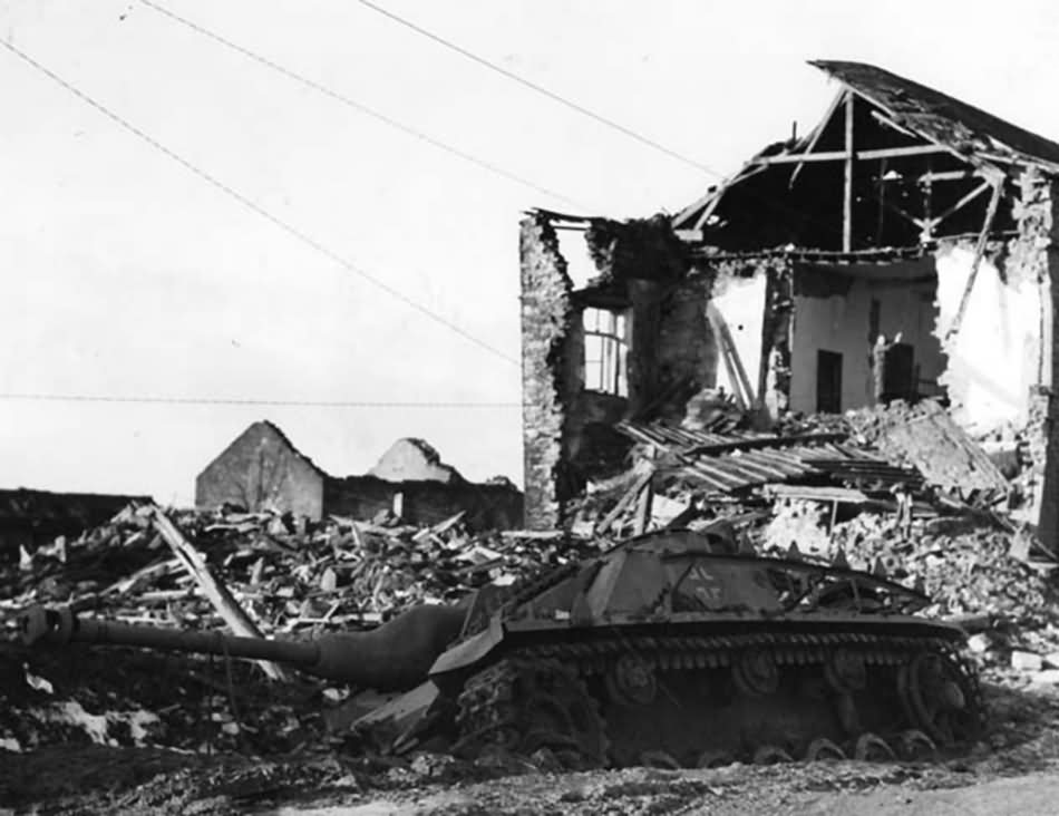 Wreckage of German StuG 40 ausf G in Noville 1944 2