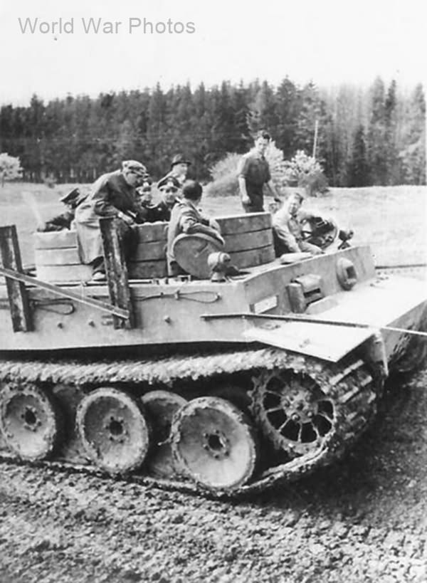 Albert Speer riding a turretless Tiger tank