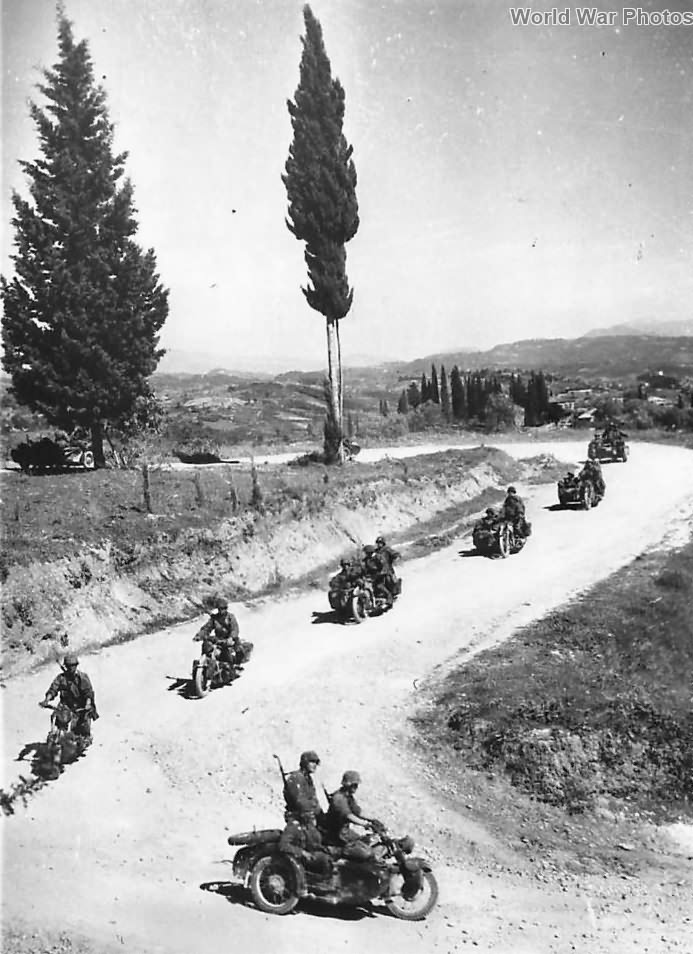 1st SS Panzer Division „Leibstandarte SS Adolf Hitler” motorcycle unit moves south thru Greece 1942