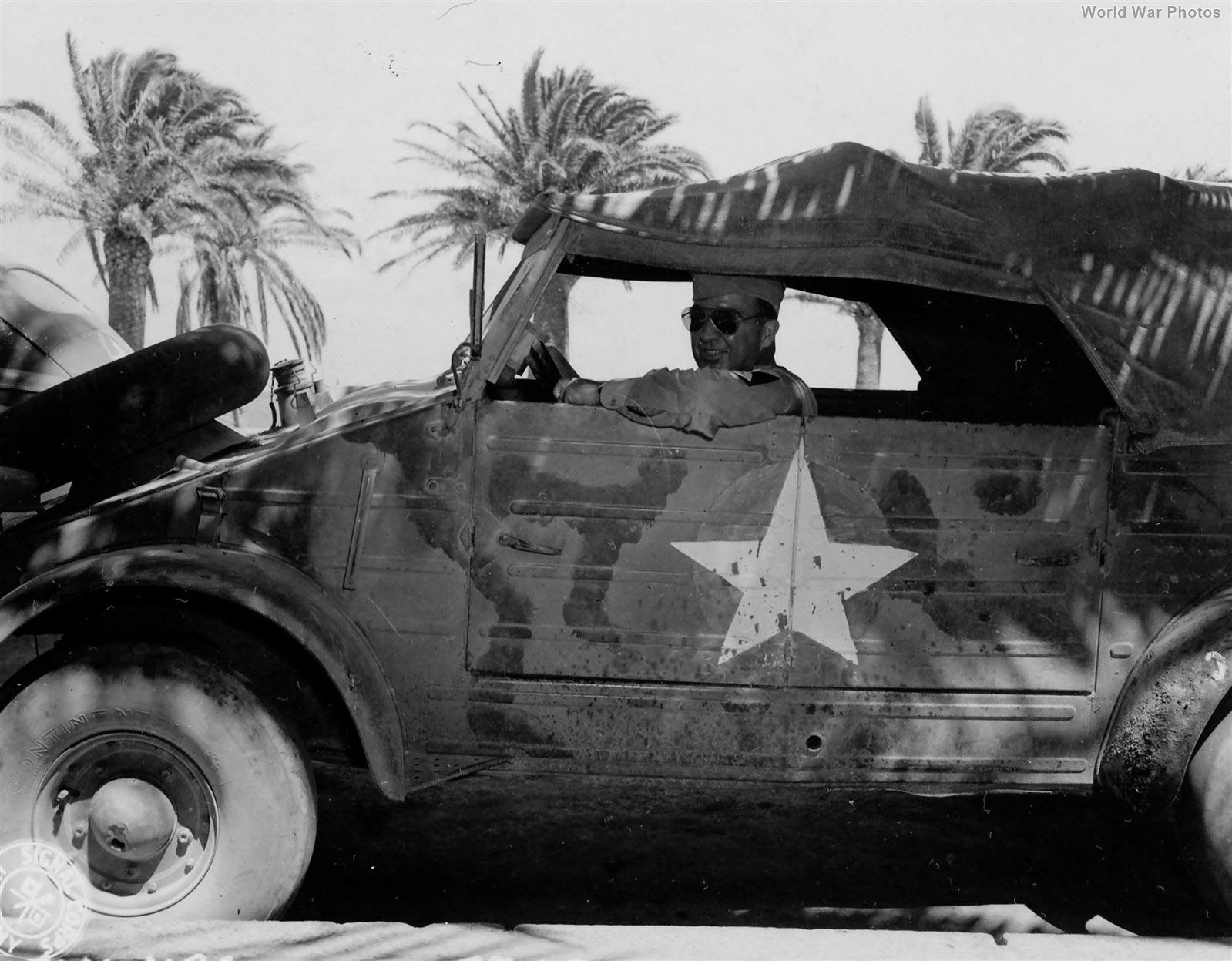 Senator James A. Mead in captured Kubelwagen Tunisia 1944
