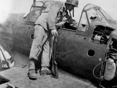 A6M5 Zero Saipan with M1 Carbine armed Marine 1944