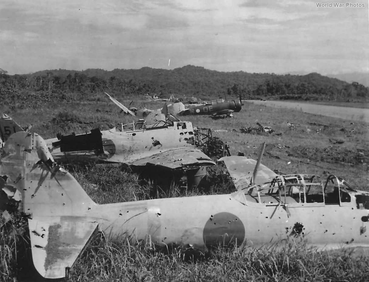 Wirraway of RAAF No 4 Squadron amid Wreckage of Zeros
